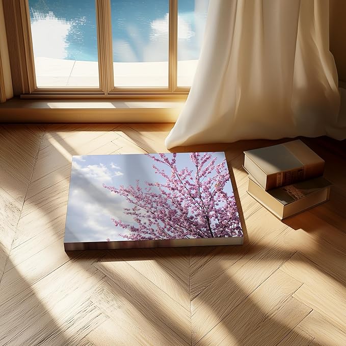 Monem Art Cherry Blossom Spring Sky Photography Print - Floral Nature Art Poster - Wall Decor for Living Room, Bedroom or Office - 8x10 STRETCHED CANVAS Wall Art by Mareike Bohmer