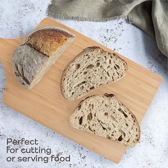 BambooMN Bamboo Paddle Cutting and Serving Board, Charcuterie Boards for Meat, Vegetables, Fruits, Bread, Kitchen Cutting Board with Handle - 17" x 8" x 0.75" - 1 Piece