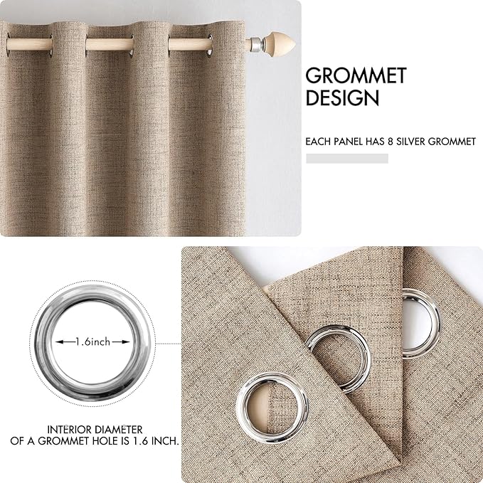 MIULEE 100% Blackout Linen Textured Curtains for Bedroom Solid Thermal Insulated Copper Brown Grommet Room Darkening Curtains & Drapes Luxury Decor for Living Room Nursery 42 x 84 Inch (2 Panels)