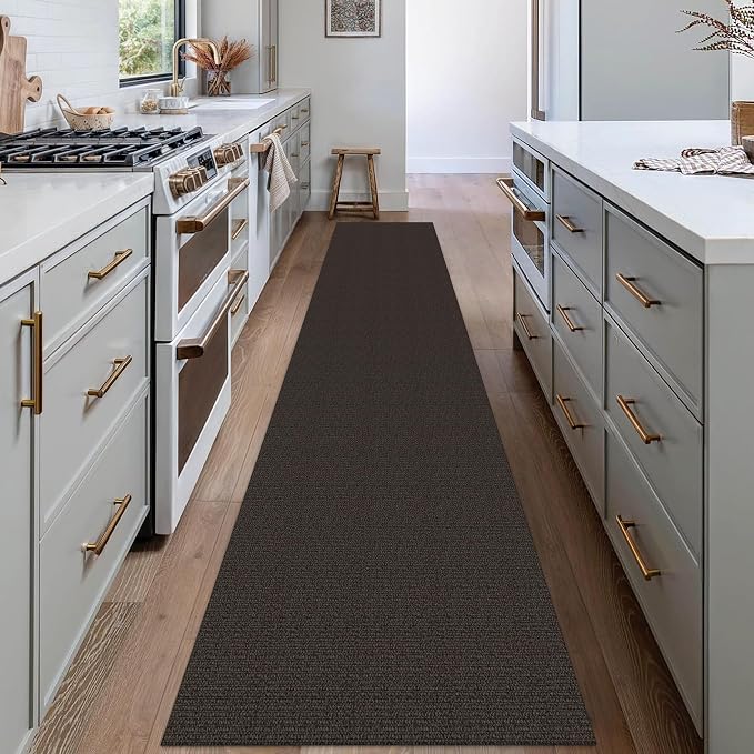 EARTHALL Washable Runner Rug 2x12 Ft Non Slip Runners for Hallways Long Cotton Rubber Backed Kitchen Runner Braided Indoor Floor Carpet Runners for Entryway, Hall, Kitchen, Taupe/Coffee