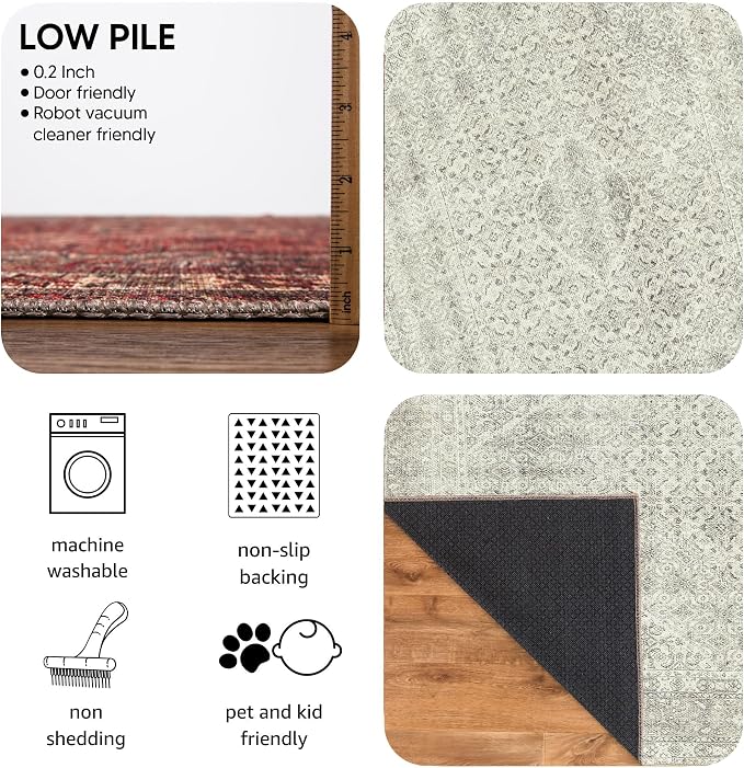 Keen Home Design 9x12 Rug - Machine Washable Area Rug with Non-Slip Backing, Ideal for Living Room, Dining Room, Bedroom - Vintage, Easy Clean, Durable, Low Pile Rug - (9' x 12')