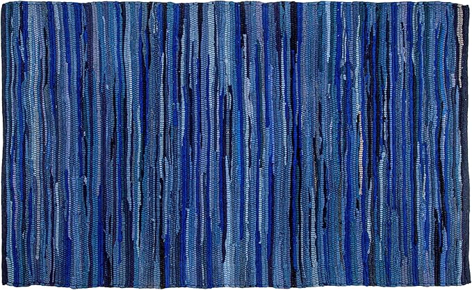 Ramanta Home 100% Cotton Hand Woven Tonal Chindi Rag Rug 3'x5' - Navy, Recycled Reversible Rugs, Boho Rustic Farmhouse Rugs for Living Room, Dinning Room, Kitchen Floor Mats - 36"x60"