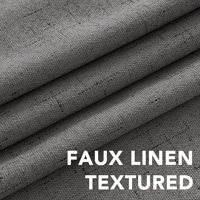 H.VERSAILTEX Blackout Curtains Linen Curtains 120 inches Long 100% Black Out Curtains for Bedroom Windows, Textured Linen Look Draperies Grommet with White Liner, 2 Panels, Grey