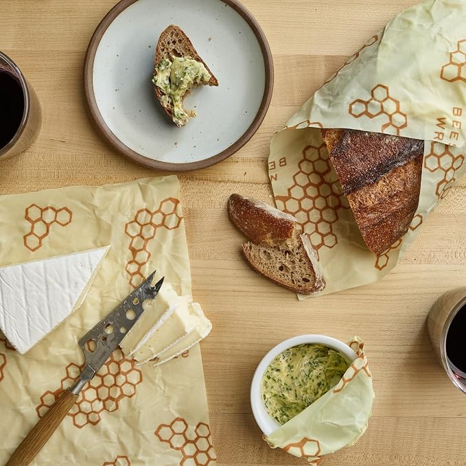 Bee's Wrap Beeswax Wraps for Food - Pack of 5 Assorted Wraps - 3 Medium & 2 Large Food Storage Bags - Meadow Magic & Honeycomb - Plastic Free Made in USA Reusable Kitchen Storage Bags