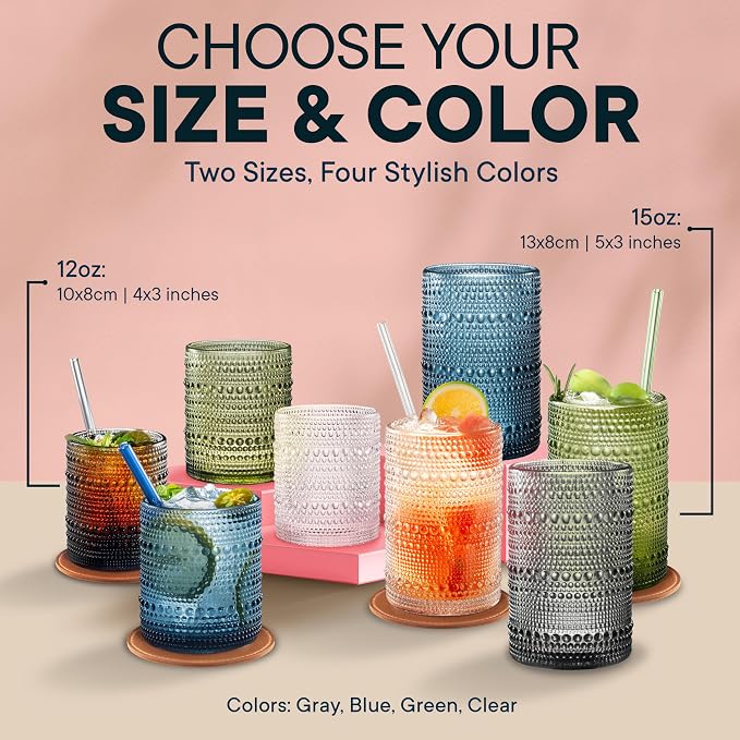 12 Oz Hobnail Drinking Set, Smokey Gray, Set of 12