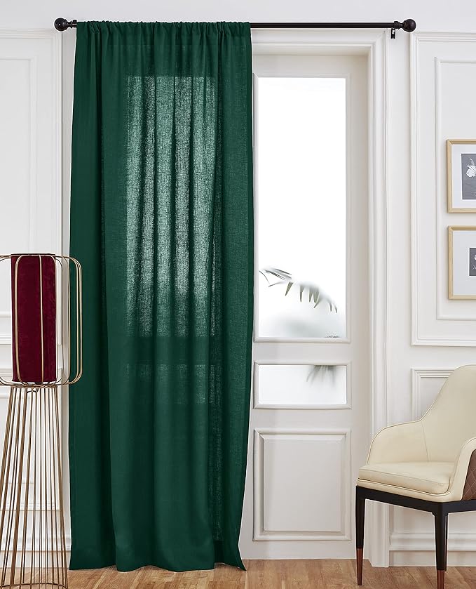 Solino Home Rainforest Green Linen Curtain 96 Inch, Light Filtering Rod Pocket Curtain 52 x 96 Inch, 100% Pure Linen European Flax Window Treatment for Living Room, Bedroom - 1 Panel