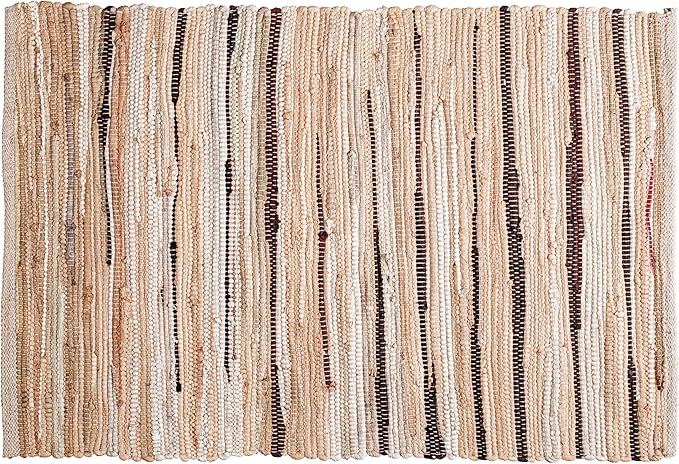 Cotton Hand Woven Chindi Rug 2x3 Feet - Beige, Decorative Soft Throw Indoor Floor Rag Rugs Ideal for Entryway, Kitchen, Kids Room | Durable Lightweight Neutral Home Space Dhurrie for Costal Décor