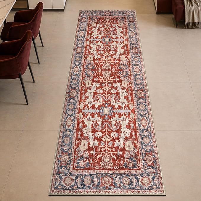 Keen Home Design 30"x144" Rug - Machine Washable Runner Rug with Non-Slip Backing, Ideal for Hallway, Entryway, Kitchen, Laundry Room - Vintage, Easy Clean, Durable, Low Pile - (2'6" x 12')