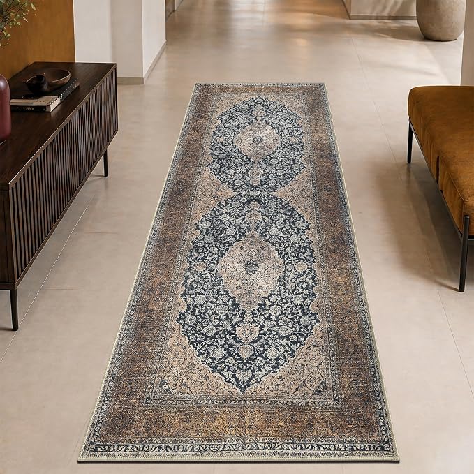 Keen Home Design 30"x120" Rug - Machine Washable Runner Rug with Non-Slip Backing, Ideal for Hallway, Entryway, Kitchen, Laundry Room - Vintage, Easy Clean, Durable, Low Pile - (2'6" x 10')