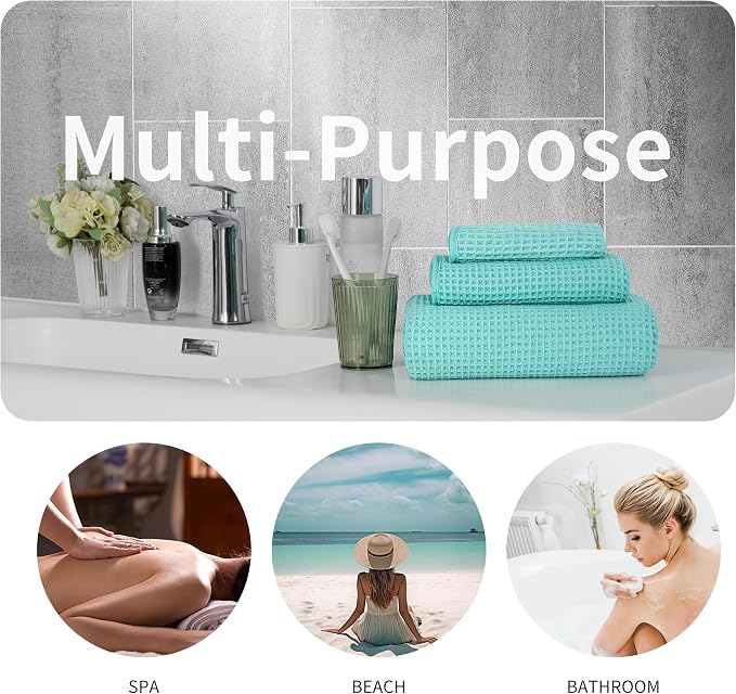 MICROFI Microfiber Waffle Bath Towels, 3 Pieces, Oversized, Soft, Absorbent, Fast Drying, Lint Free, Includes Bath, Face and Hand Towels 430 GSM