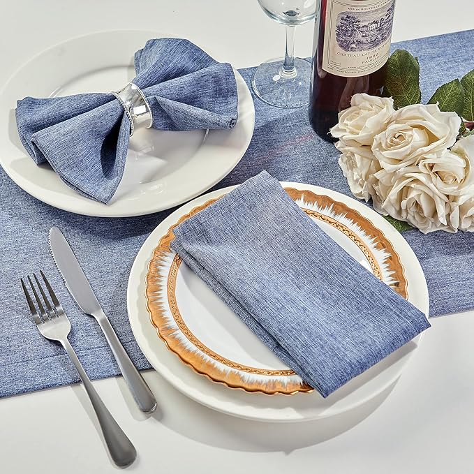 Mebakuk Cloth Napkins Set of 6, Premium 17 x 17 Inch Solid Washable Linen Style Napkins, Soft Table Napkin for Wedding Party Restaurant Dinner Parties (Denim Blue, Set of 6)
