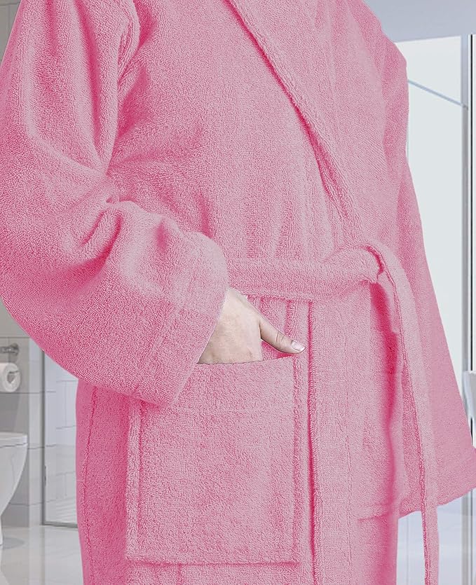 100% Cotton Shawl Collar Bathrobe for Women & Men – Terry Cloth, Lightweight Plush Long Spa & Hotel Luxury Robe