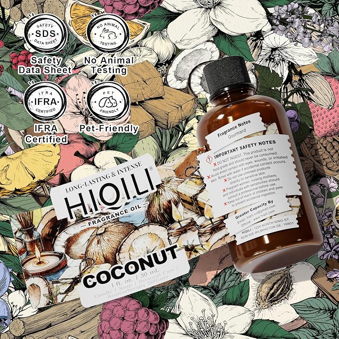 HIQILI Coconut Fragrance Oil for Soap, Candle Making & Diffuser - 1 Fl Oz | Ideal for Body Spray, Women's Perfume Making, Creamy Scents - 30 ML