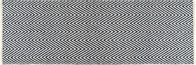 Cotton Chevron Hand Woven Area Runner Rug 2x6 Feet - Navy Blue, Farmhouse Decorative Floor Runners Ideal for Hallways, Kitchen, Bedroom | Nursery Durable Geometric Reversible Living Space Patio Mats
