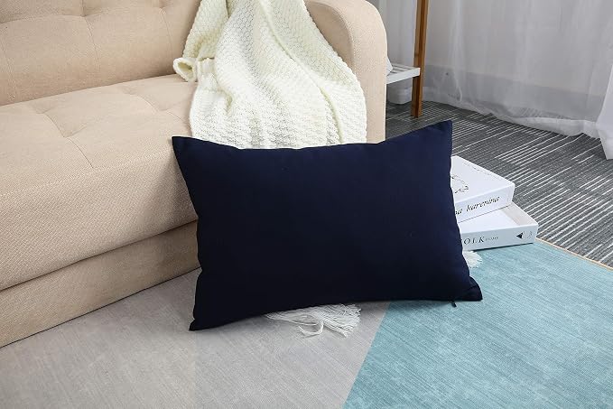 TangDepot Cotton Solid Throw Pillow Covers, 12"X18" color dark navy | 100% cotton, same-color zip, machine wash & air dry. For living room, bedroom, office, car. 42 colors, 64 sizes. Cover only.