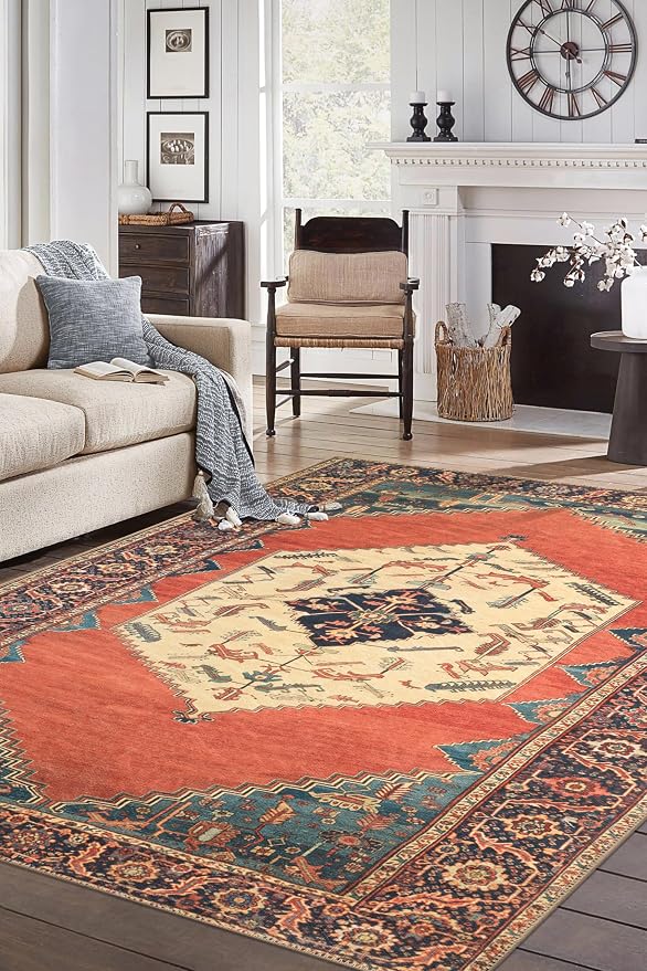Keen Home Design 48"x72" Rug - Machine Washable Area Rug with Non-Slip Backing, Ideal for Living Room, Dining Room, Bedroom - Vintage, Easy Clean, Durable, Low Pile Rug - (4' x 6')