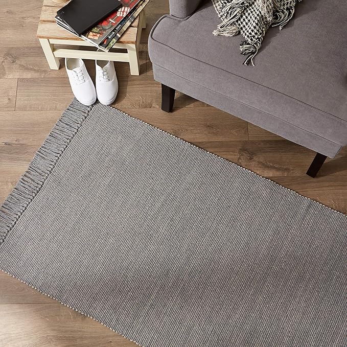 DII Woven Rugs Collection Ribbed Reversible Cotton, Runner, 2 ft 6 in x 6 ft, Gray & Off-White