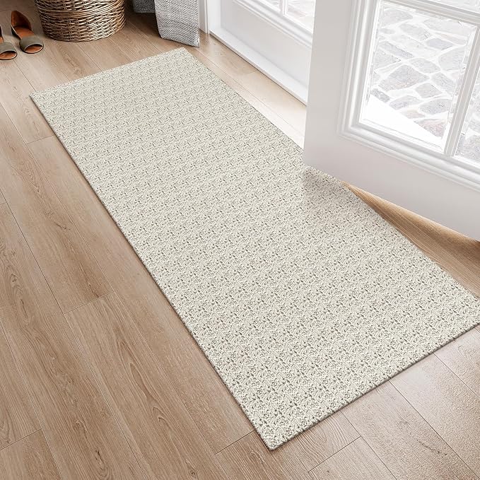 Collive Boho Kitchen Runner Rugs 2x4.3 Washable Bathroom Rug Runner Non Slip Indoor Doormat Tan Cotton Woven Front Door Rug Carpet Runner Rugs for Front Porch Entrance Entryway