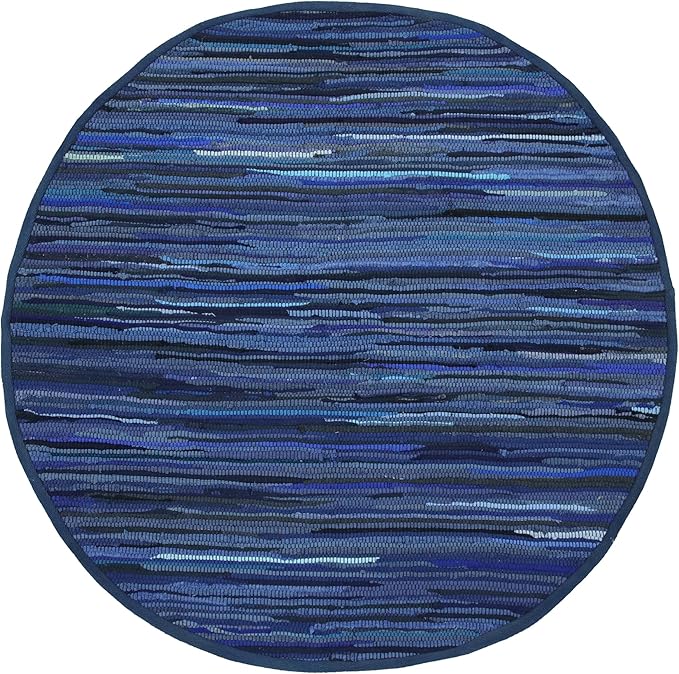 Cotton Hand Woven Chindi Area Rug 4 Feet Round - Navy, Reversible Large Durable Indoor Décor Carpet Ideal for Bedroom, Living Room, Nursery | Blue Soft Farmhouse Circle Floor Mat for Home Space
