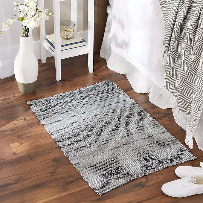 DII Woven Rag Rug Collection Recycled Yarn Variegated Rustic Stripe, 2x3', Gray