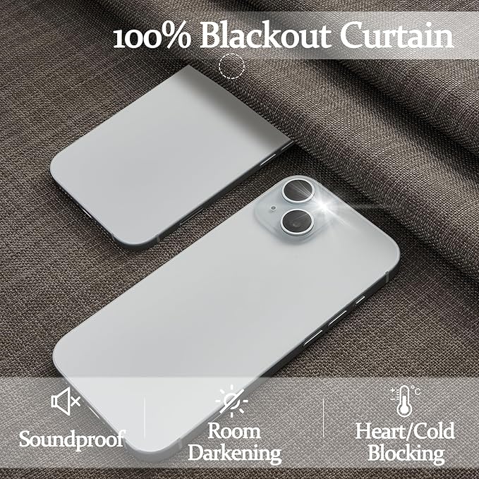 Chocolate Tart Pinch Pleated Curtains 2 Panels Set 90 Inches Long for Kids Room, Blackout Memory Trained Double Layer Thick Linen Soundproof Heat Blocking Nursery Coffee Windows Drapes 7-1/2 FT
