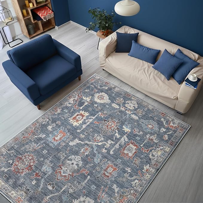 Keen Home Design 5x7 Rug - Machine Washable Area Rug with Non-Slip Backing, Ideal for Living Room, Dining Room, Bedroom - Vintage, Easy Clean, Durable, Low Pile Rug - (5' x 7')