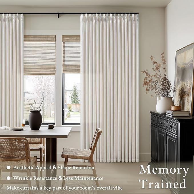 Cream Linen Curtains 84 Inches Long Pinch Pleated for Living Room Bedroom Pinch Pleat Drapes Rings Hooks Back Tab Light Filtering Boho Farmhouse Semi Sheer 84 Inch Curtain for Dining Room W50xL84