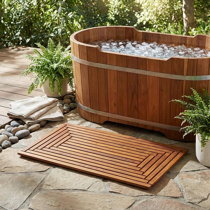 Bare Decor Giza Shower, Spa, Door Mat in Solid Teak Wood, 36" x 20"