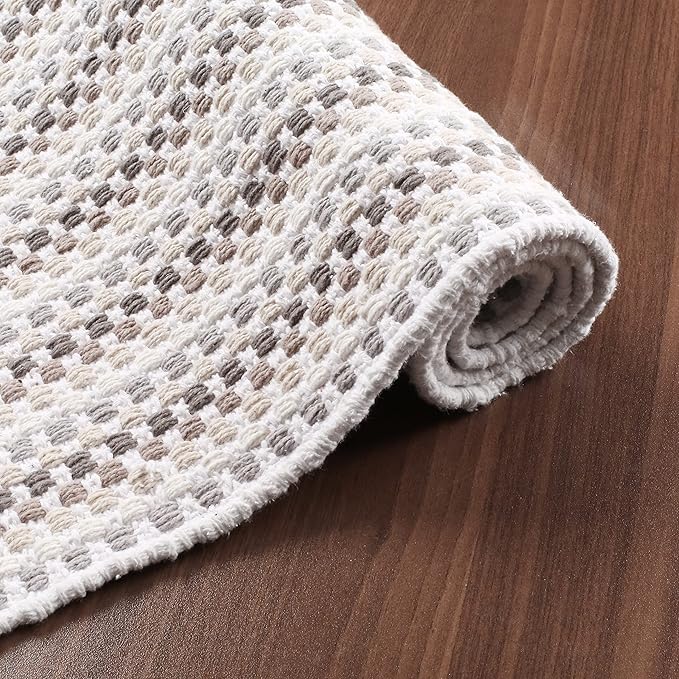 Cotton Chalk Stripe Woven Runner Rug 2x6 Feet - Grey Beige, Reversible Boho Large Area Runners Ideal for Hallways, Bedroom, Kitchen, Living Room | Nursery Space Farmhouse Washable Home Floor Décor Mat