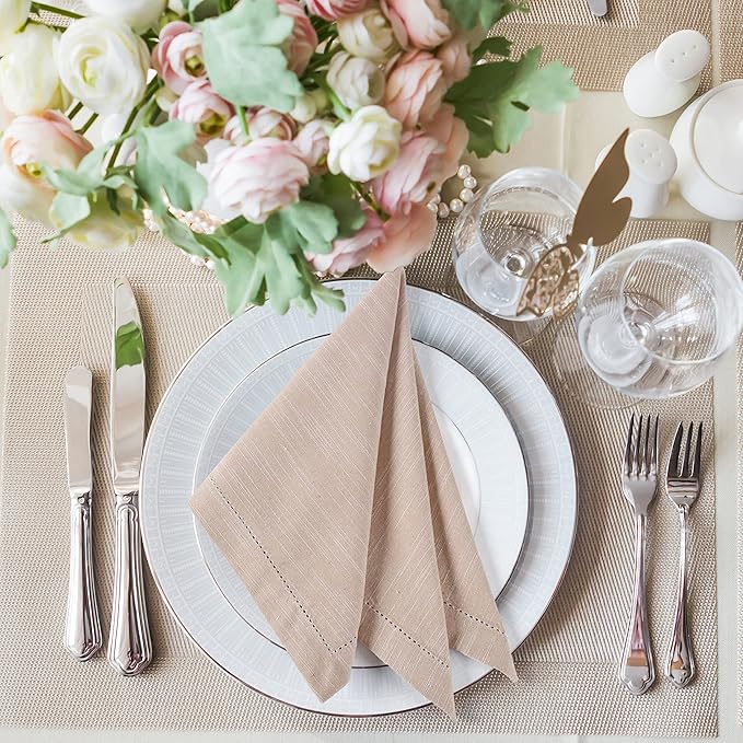 Chambray Slub Cloth Dinner Napkins Set of 6(20X20 in Linen) 100% Cotton Everyday Use Premium Quality Over Sized Cloth Napkins with Mitered Corners Ultra Soft Durable Hotel Quality