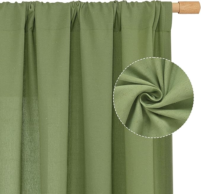 LAMIT Linen Blended Curtains 84 inch for Living Room, Linen Textured Light Filtering Drapes Rod Pocket Boho Panels for Farmhouse/Living Room, 2 Panels, 52 x 84 Inch, Green