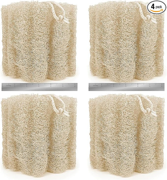 4 Pack HungkaTurn Natural Egyptian Loofah Body Scrubber, 100% Organic Luffa Exfoliating Sponge for Men&Women, Gentle Skin Cleansing Shower Scrubber for Radiant Smooth Skin, Large Spa-Grade Body Loofa.