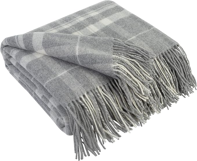 LYHome Cashmere Blanket with Merino - Luxury Wool Throw Soft Cozy and Warm, Decorative Throws Couch Bed Sofa, Warmest Blankets for Travel Camping & Cold Weather (55x79 | Grey with White Tartan)