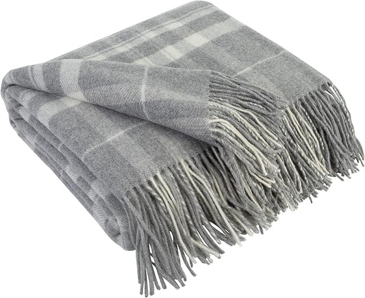 LYHome Cashmere Blanket with Merino - Luxury Wool Throw Soft Cozy and Warm, Decorative Throws Couch Bed Sofa, Warmest Blankets for Travel Camping & Cold Weather (55x79 | Grey with White Tartan)
