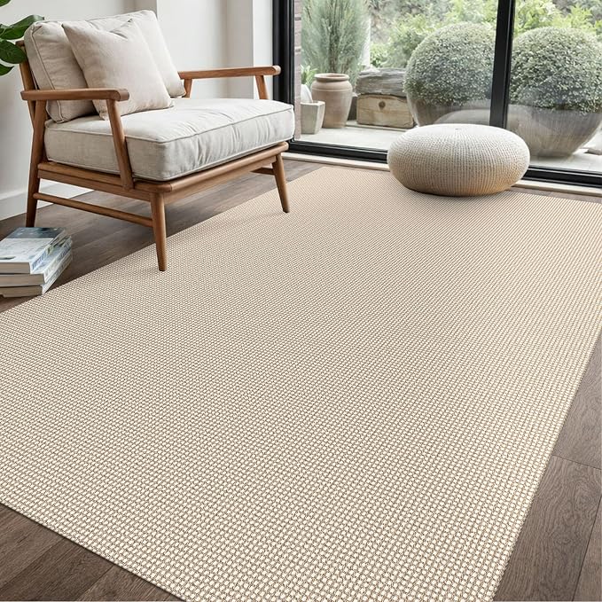 EARTHALL Woven Area Rug 4x6 Ft Washable Rugs for Entryway Non Slip Braided Throw Rugs Bedroom Carpet Cotton Entry Rug Cotton Floor Carpets for Bedroom Dining Room Living Room, Beige/Ivory