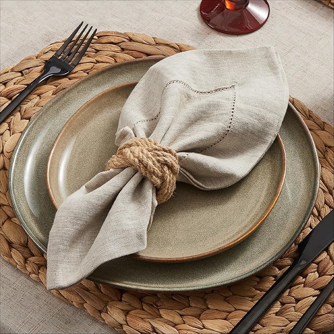 KINGSTONE Linen Natural Cloth Napkins Set of 4 French Linen 210GSM Hemstitch, 18 x 18 Inch for Dining, Party, Wedding, Spring, Easter, Mothers Day