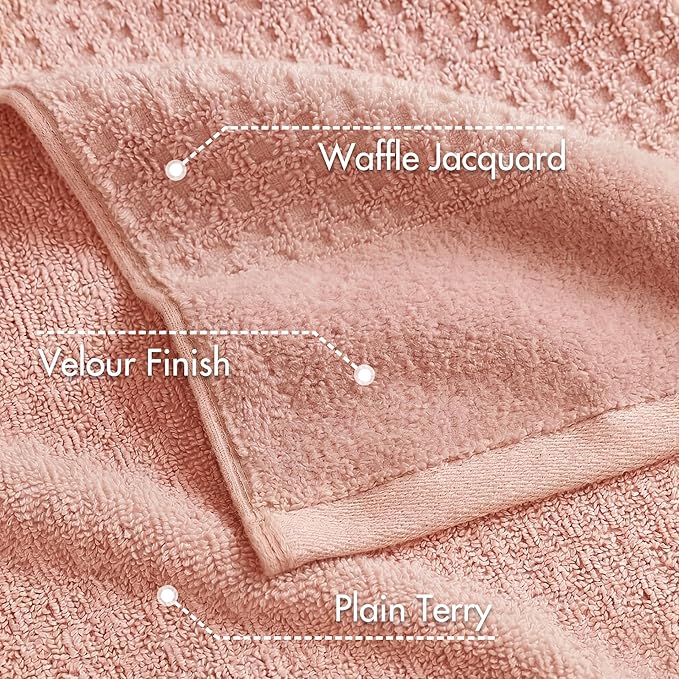 Madison Park Spa Waffle 100% Cotton Luxurious Towel Set, Premium Texture Waffle Weave, Highly Absorbent, Quick Dry, Hotel & Spa Quality Wash Clothes for Bathroom, Assorted Sizes, Pink 6 Piece