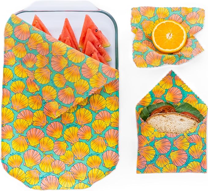 Meli Wraps - 3-Pack Reusable Beeswax Wraps for Food, Eco-Conscious Food Storage, Small, Medium and Large Food Wrap, Shells