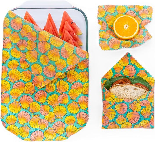 Meli Wraps - 3-Pack Reusable Beeswax Wraps for Food, Eco-Conscious Food Storage, Small, Medium and Large Food Wrap, Shells