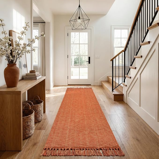 Collive Long Hallway Runner Rug 2.6' x 8', Washable Runners Indoor Entryway Rugs, Terracotta Braided Woven Kitchen Carpets Low-Profile Front Door Floor Carpet for Laundry Room Bedroom