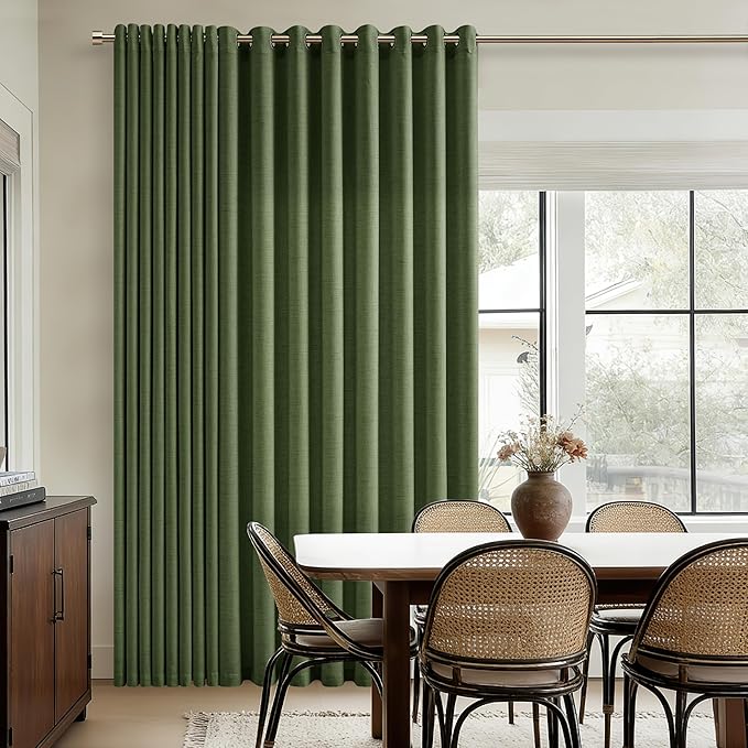 Extra Wide 100 Inch Olive Green Linen Curtains Room Divider 90 Inch Length Patio Sliding Door Curtains for Living Room Large Window Curtains Grommet Privacy Farmhouse Curtains 1 Panel