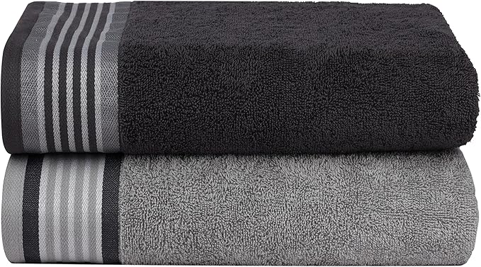 CASA COPENHAGEN He & She 4Pcs 100% Egyptian Cotton Large Designer Towels Gift Set- Grey Violet - Pine Grey, 550 GSM, 55"x27", 4Bath Towels for Bathroom (Box Pack, Set for Women & Men)