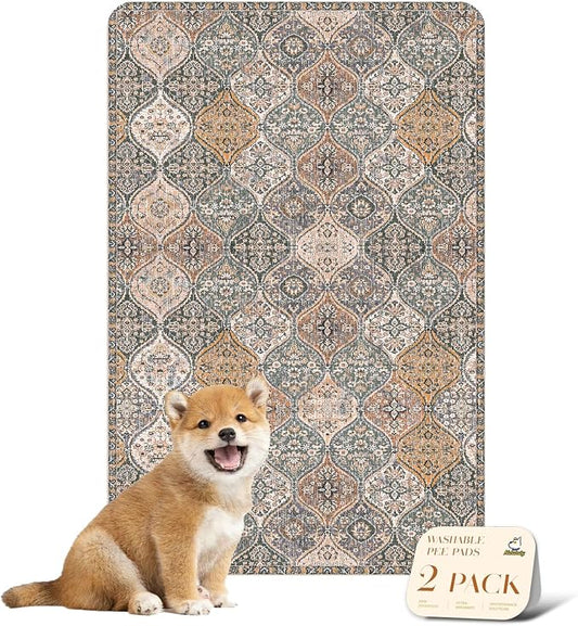nunubaby Washable Pee Pads for Dogs, Stylish, Non-Slip and Leak-Proof Pee Pads. Reusable Potty Pads for Dogs for Crates and Floors.(Brown/Multi,24" x36" )