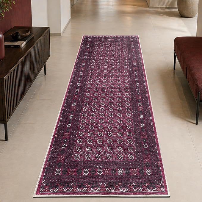 Keen Home Design 30"x144" Rug - Machine Washable Runner with Non-Slip Backing, Ideal for Hallway, Entryway, Kitchen, Laundry Room - Vintage, Easy Clean, Durable, Low Pile Rug - (2'6" x 12')