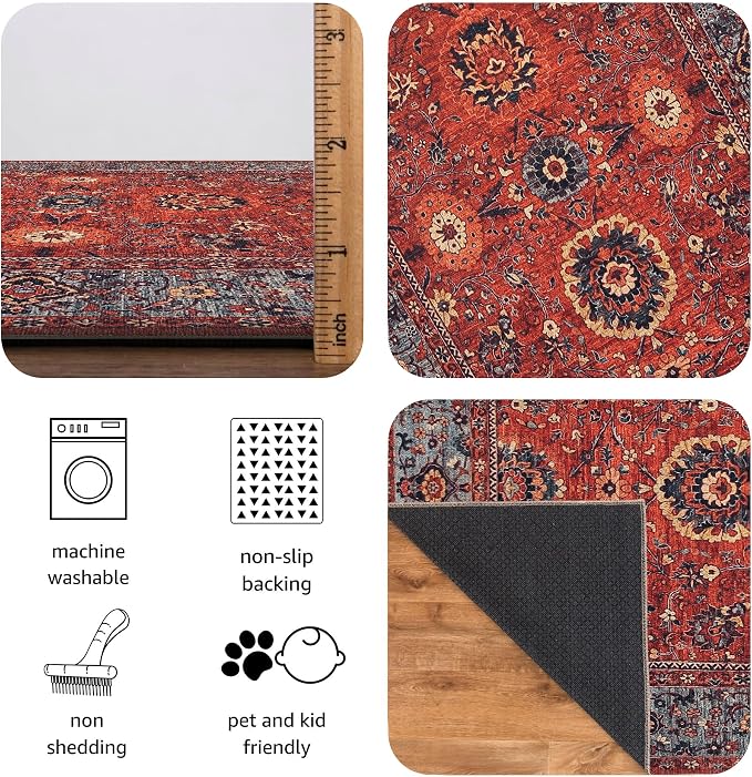 Keen Home Design 3x5 Rug - Machine Washable Entry Rug with Non-Slip Backing, Ideal for Enteryway, Kitchen, Bathroom, Laundry Room - Vintage, Easy Clean, Durable, Low Pile Rug - (3' x 5')