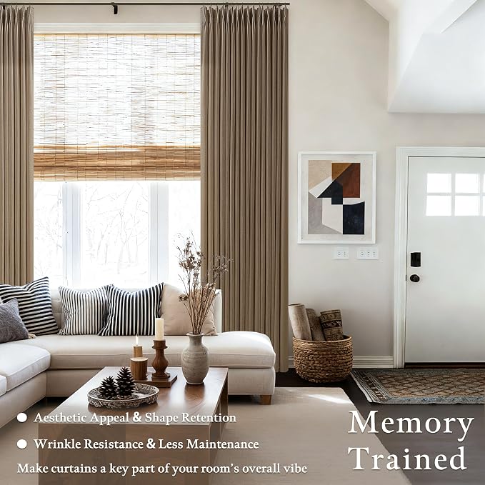 Dark Brown Pinch Pleated Linen Curtains 84 Inches Long 2 Panels Set for Dining Living Room Bedroom 50 Inch Wide Bohemian Light Filtering Back Tab Drapes with Hooks Farmhouse Window Curtain Panels
