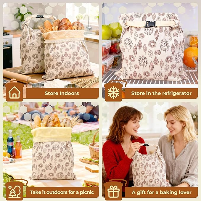 OHIYO Reusable Beeswax Bread Bags & Reusable Beeswax Wrap for Food, 9 Pack Organic Cotton Beeswax Papers (1XL + 3M + 5S)