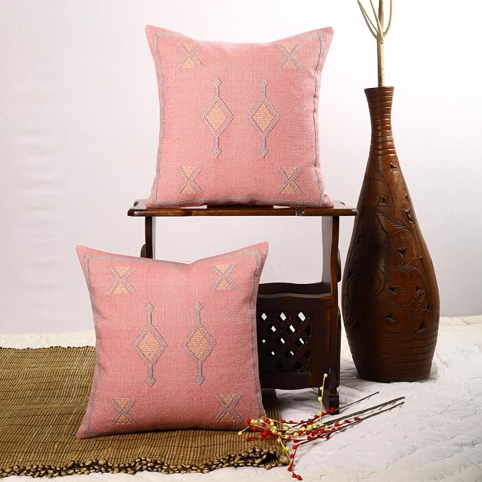 Trade Star 100% Cotton Cushion Covers Handloomed Rug Decorative Cushion case Handwoven Sabra Pillowcase 18x18 Inches Designer Pillow Shams Set of 2 Throw Pillow Cover