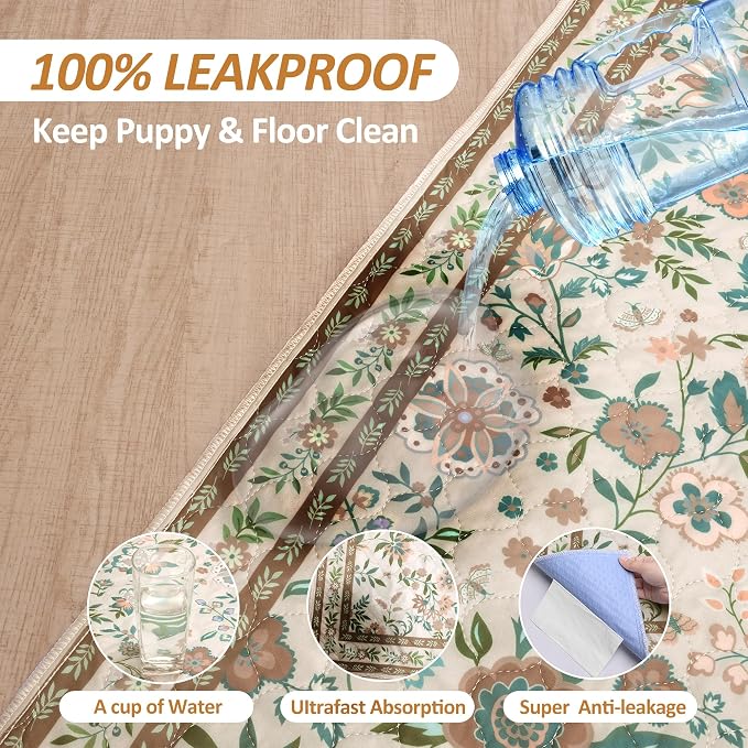 Washable Pee Pads for Dogs, 2 Pack Super Absorbent Reusable Puppy Pads with Colorful Flowers Patterns for Potty Training, Floor, Couch, Bed, and Crate,24"x 36"
