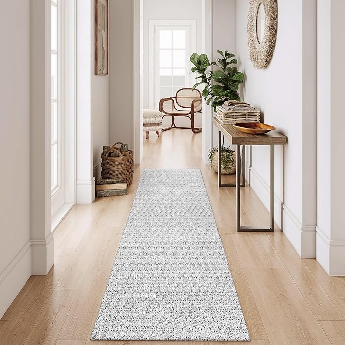 Collive Washable Hallway Runner Rug, Farmhouse Non Skid Kitchen Runner Rug 2x8 Boho Entryway Rugs, Grey Cotton Braided Modern Carpet Runners for Bedside Doorway Kitchen Floor